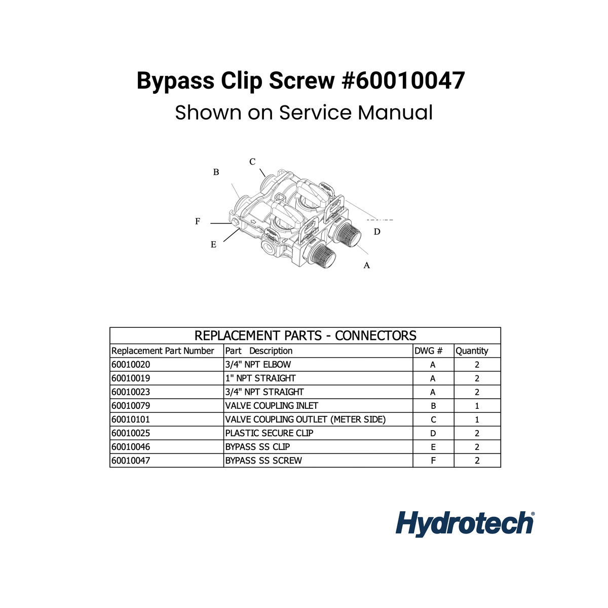 Hydrotech Bypass Clip Screw Replacement (60010047)