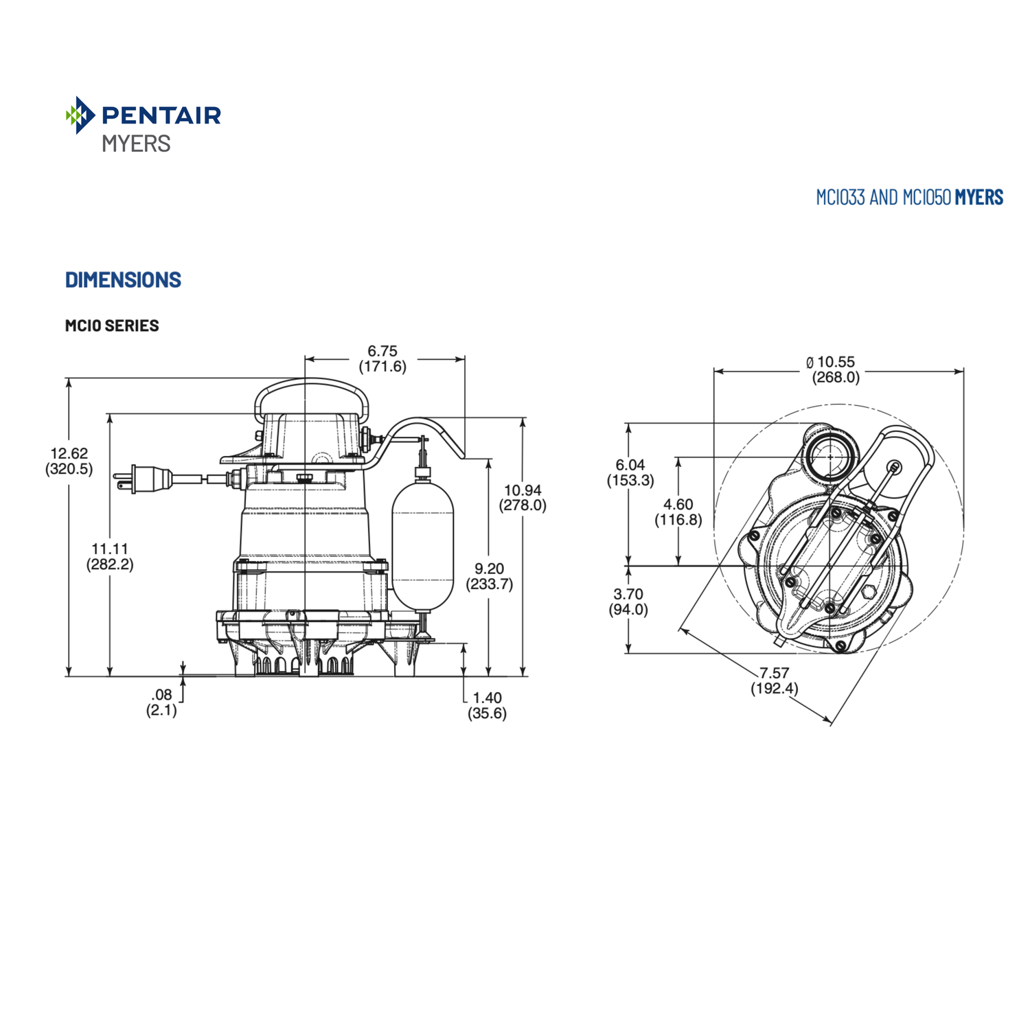 Pentair Myers MCI05020 Residential Submersible Sump Pump
