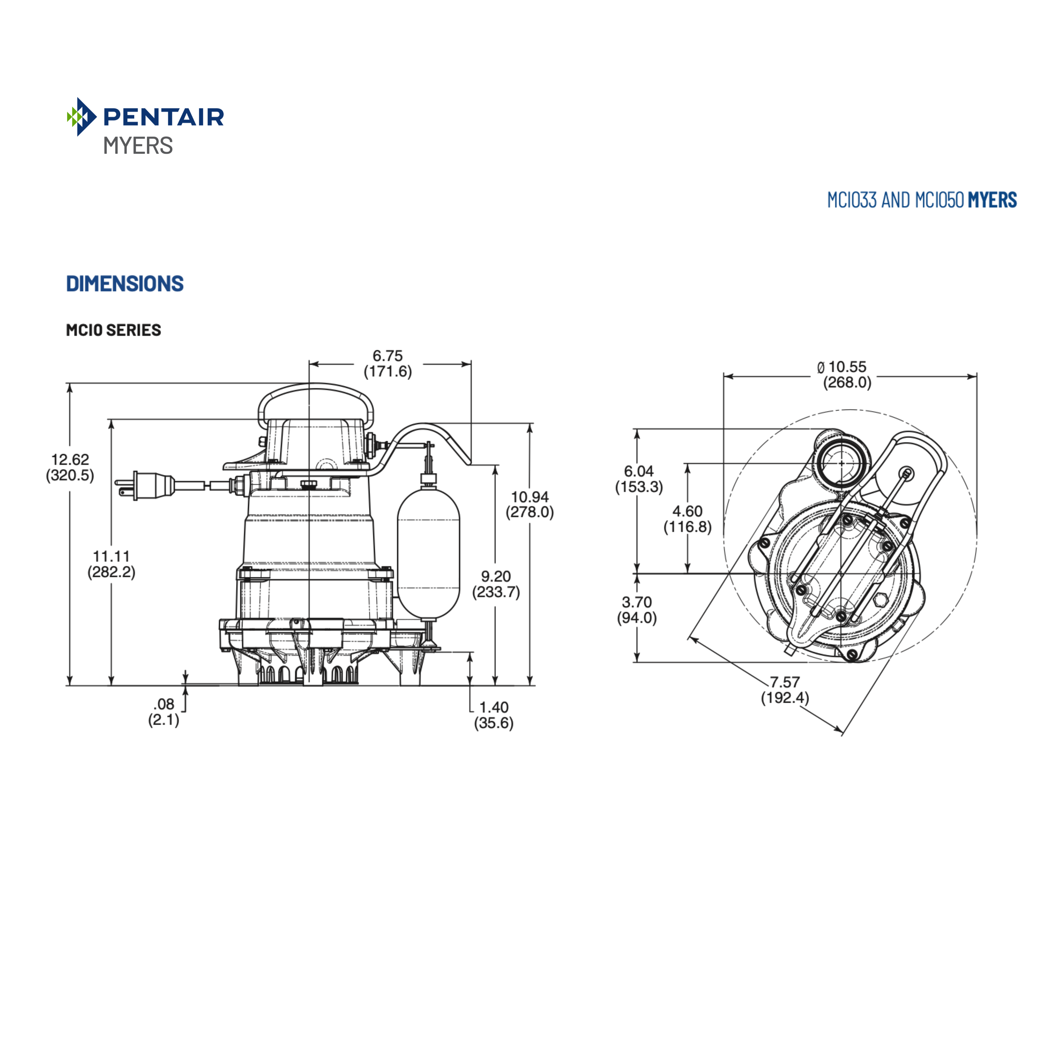 Pentair Myers MCI05020 Residential Submersible Sump Pump