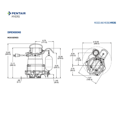 Pentair Myers MCI05020 Residential Submersible Sump Pump