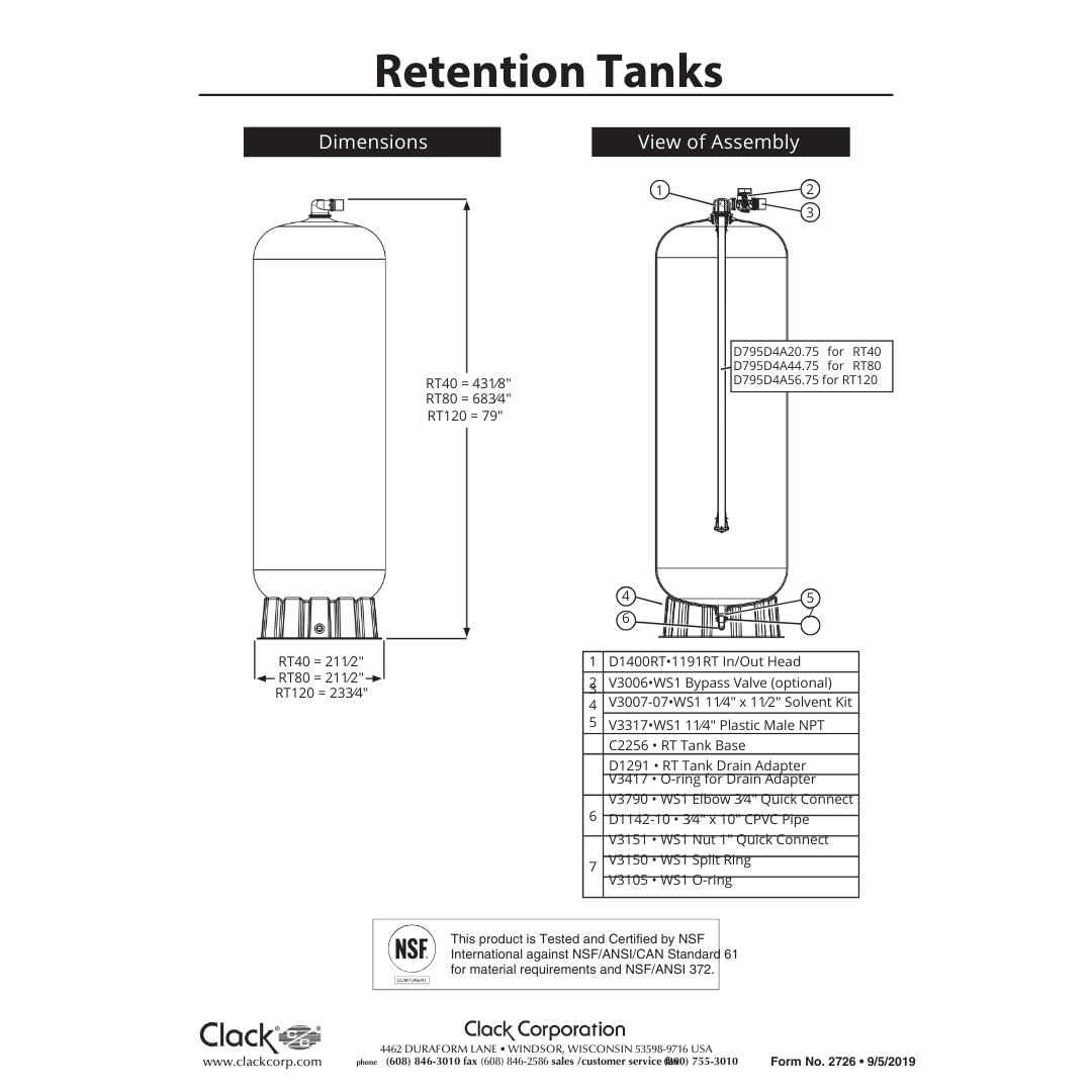 Clack C2252 RT120 Retention Tank