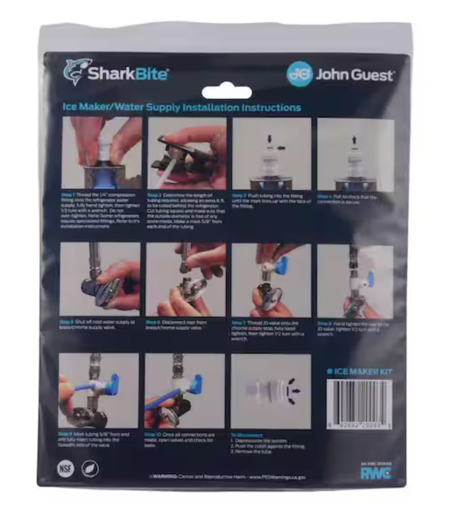 John Guest WSK-B Water Supply Kit - Includes 25 Ft Blue Tubing, Angle Stop Valve & Connector
